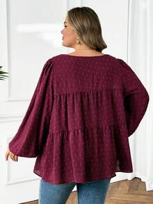 SHEIN CURVE+ CURVE PLUS /Ngày Valentine/Áo kiểu nữ cỡ lớn dáng rộng tay phồng xếp ly màu đỏ tía, trang phục mùa thu, trang phục mùa đông, áo kiểu boho, áo dài tay cỡ lớn cho nữ, trang phục năm mới/2026/Năm mới - Màu Đỏ Sâu - Xem 2