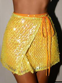 Glamine 女士百搭亮片迷你裙，适合海滩、度假和约会穿着 - 黃色 - 查看 1