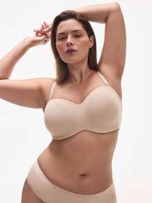 LUVLETTE Plus Nude Dream Curve Support + Mocha Strapless Unlined No-Sign Breathy Comfort Lingerie As Outwear Bra Women Basic Half Minis Minis Wedding Bra - 摩卡棕 - 查看 4