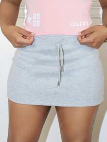 Steph T 女士抽绳腰运动休闲简约夏季半身裙、铅笔裙 - 灰色 - 查看 5