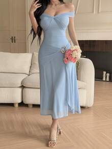 Feyla Elegant Off-Shoulder Twist Lock Dress For Women - Baby Blue - View 5