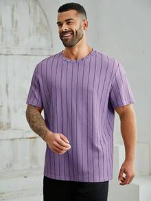 EASEVO Plus Size Men's Fitted Short Sleeve T-Shirt - Purple - View 5