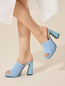 CUCCOO BASICS 女士方头厚底舒适时尚高跟凉鞋，圣诞节必备 - 淺藍色 - 查看 2