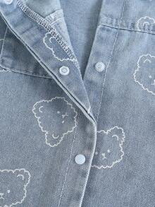 SHEIN Playful Pals 男婴可爱小熊格子短袖连体衣，夏季婴儿服装 - 藍色 - 查看 3