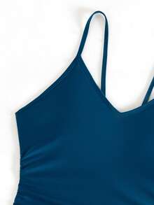Swim Basics Áo tắm liền thân không lưng, cổ yếm, màu trơn dành cho nữ, thích hợp cho kỳ nghỉ biển. - Màu xanh ngọc - Xem 6