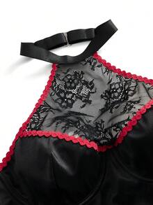 Fantasy Costume 2pcs Set: Lace Patchwork Colorblock Bustier Jumpsuit + Maxi Skirt - Black - View 7