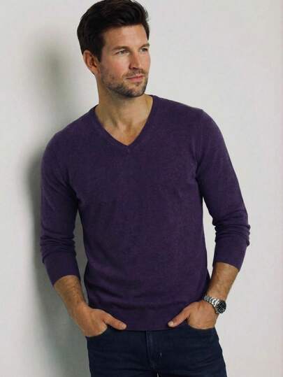 Suéter para hombre de manga larga, ligero y cómodo, estilo elegante y casual, fácil de combinar, abrigador, cuello en V