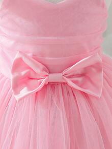 SHEIN Glamorique Kids Baby Girl Tulle Bow Ruffle Dress - Pink - View 3