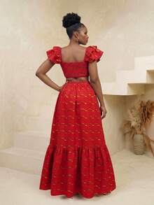 BamGlimmer 春季情人节新年假日新款方领喇叭袖女式衬衫，时尚度假休闲风，适合旅行、日常穿着、返校、派对和聚会。 - 彩色 - 查看 2