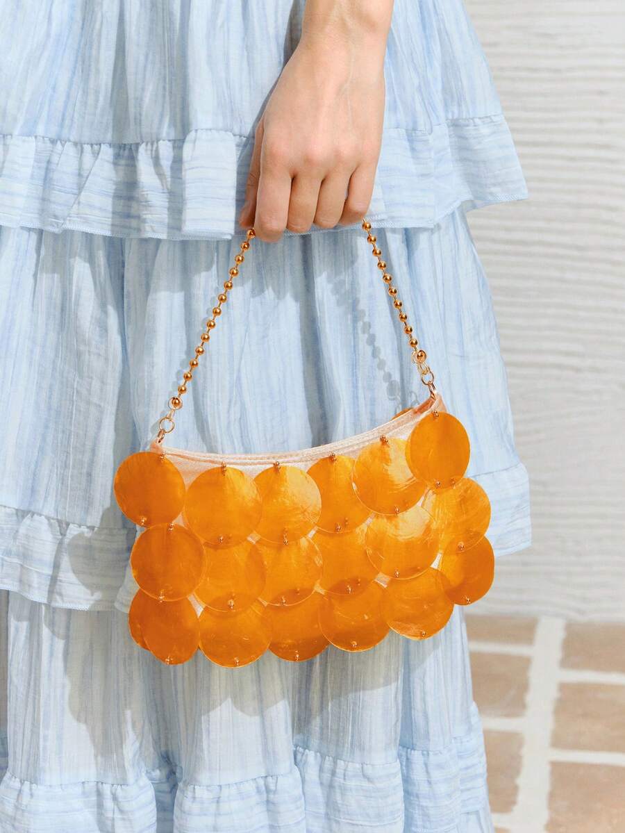 SHECARRY Ladies, Women Shell Pieces Top Handle Bags , Gold Metal Chain,Fashionable, Simple, Elegant, Versatile, For Beach,Vacation,Holiday,Summer, Seaside - Orange - View 1