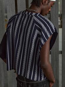 NEON BLANC 男士夏季休闲刺绣细节宽松V领背心 - 藏蓝色 - 查看 5