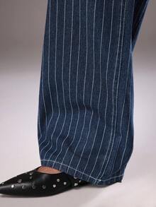 TRNVIE 休闲条纹低腰直筒牛仔裤 - 中等水洗藍 - 查看 7