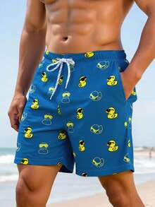 Surfspeed Men's Drawstring Waist Cartoon Duck Pocket Loose Casual Beach Shorts - Multicolor - View 3