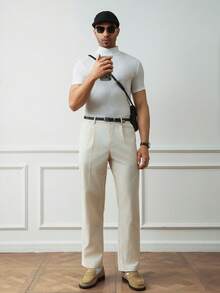 HUEFORM Men's Apricot Linen Straight Fit Pants, Spring/Summer Cream Pants High Waisted Pants,Suitable For Leisure And Vacation Scenarios - Apricot - View 5