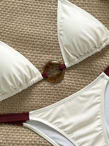 Swim Chiccia 女士优雅挂脖比基尼套装，正面环扣设计，适合海滩度假 - 彩色 - 查看 4