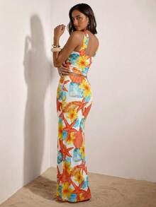 Opulessa Vacation Knit Classic Polka Dot Pattern Fitted Cropped Tank Top & Low Waist Fishtail Skirt 2 Pieces Set For Women - Multicolor - View 2