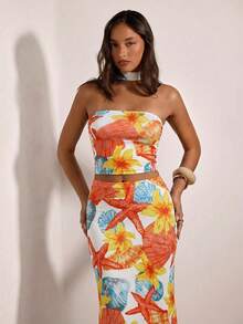 Opulessa Vacation Knit Classic Polka Dot Pattern Fitted Cropped Tank Top & Low Waist Fishtail Skirt 2 Pieces Set For Women - Multicolor - View 6