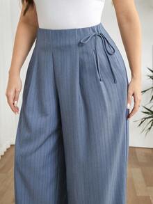 Modelyn Plus Size Solid Color Pleated Casual Wide Leg Pants Gym Brown Autumn - Grey - View 7
