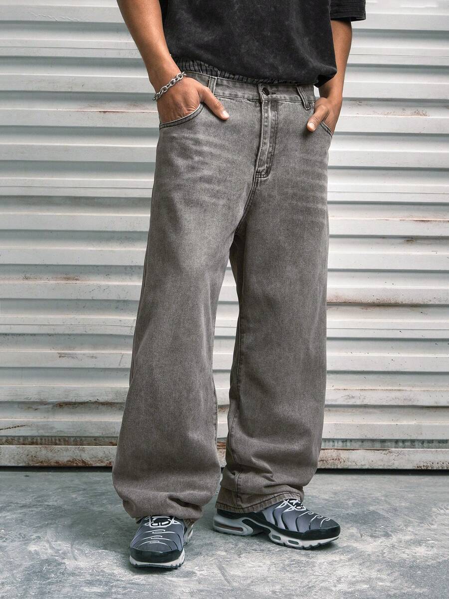 Modcrash 男士街头风宽松浅灰色牛仔裤 - 淺灰色 - 查看 1