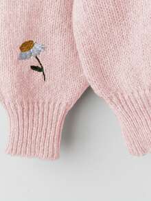 Linhara 大码女式花卉刺绣圆领休闲日常长袖毛衣 - 粉色 - 查看 4