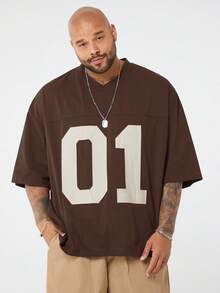 EASEVO Áo thun nam cỡ lớn in chữ, dáng rộng, cổ chữ V, tay ngắn, thích hợp cho mùa hè và thể thao. - Cà phê nâu - Xem 3