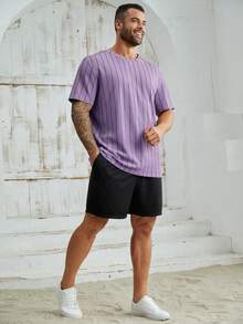 EASEVO Plus Size Men's Fitted Short Sleeve T-Shirt - Purple - View 6