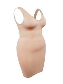 SHAPORA 女士无缝塑身收腰紧身连衣裙，可外穿，大码塑身衣，基础款塑形连衣裙，适合居家、通勤、日常穿着 - 杏色 - 查看 8