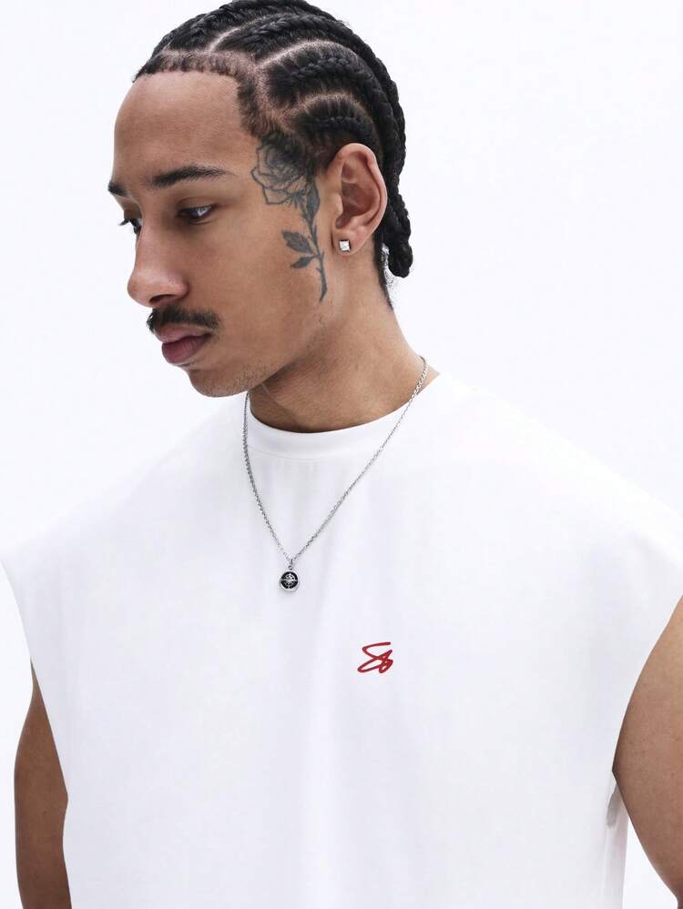 Débardeur blanc à imprimé rouge