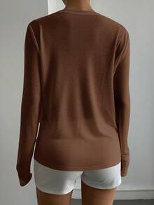 Livesso Women's Solid Color Undershirt For Sports & Fitness, Suitable For Spring, Summer, Autumn - Brown - View 2