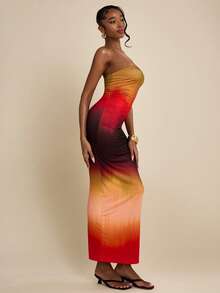 SHEIN BAE Gradient Print Strapless Maxi Bodycon Dress, Sexy Music Festival & Date Night Dress, Vacation Dress - Multicolor - View 5