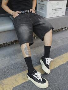 Manfinity EMRG 男士宽松灰色牛仔短裤，休闲阔腿夏季短裤 - 灰色 - 查看 6