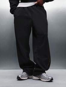 PLAYBOY X SUMWON 男士低裆宽松阔腿印花运动裤，休闲慢跑裤，街头风休闲裤 - 黑色 - 查看 4