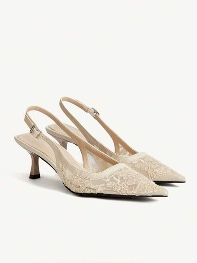 CUCCOO CHICEST Lace Floral Elegant Style Pointed High-Heeled Sandals, New Chinese Style, Suitable For Women Who Pursue Temperament, It Is Very Suitable For Daily Commuting, Dating Or Matching Cheongsam/Dress To Attend Light Banquets