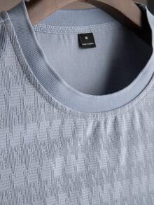 Manfinity CasualCool Camiseta de cuello redondo de manga corta para hombre, camiseta de punto acanalado de unicolor para hombre, camiseta casual para hombre, adecuada para salidas diarias, reuniones con amigos, ir al trabajo, es un excelente regalo para novio o esposo - Azul cielo - Ver 5