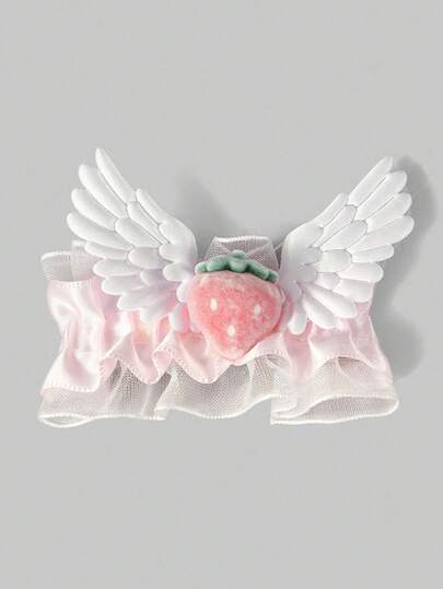 ROMWE Anime 1 chiếc kẹp tóc ren hình cánh dâu tây dễ thương, kẹp tóc nơ mỏ vịt thủ công kiểu Lolita, phụ kiện tóc màu hồng hàng ngày.