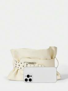 SHECARRY Ladies' Stylish Soft Clutch With Belt Buckle Trim Details - White - View 4