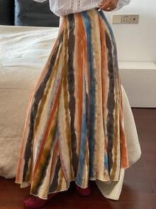 DAZY Chân váy nữ mùa hè in họa tiết tie-dye, có khóa kéo, kiểu dáng thường ngày, thích hợp cho kỳ nghỉ. - trái cam - Xem 3