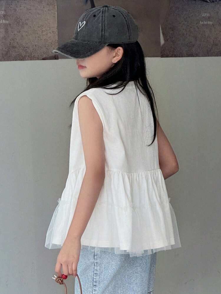 Teen Girls Sleeveless Letter A-Line Hem T-Shirt Summer