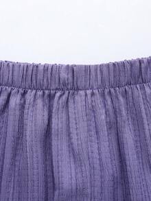 SHEIN 少女紫色纹理编织露背蝴蝶结撞色直筒裤休闲度假套装，春夏户外度假 - 紫色 - 查看 5