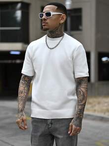 Devon Thys 男士休闲百搭纯色短袖针织上衣 - 白色 - 查看 1