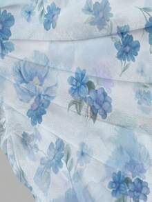 SHEIN MOD Đầm xếp ly màu hồng lãng mạn, họa tiết hoa nhiều màu sắc – Hoàn hảo cho kỳ nghỉ, hẹn hò, dã ngoại, tiệc tùng, dạ hội, lễ hội và sinh nhật; Lãng mạn và dễ thương - Màu xanh nhạt - Xem 4