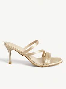 CUCCOO CHICEST 女士时尚方头明星金色缎面材质露趾晚宴派对配裙装细高跟凉鞋 - 金色JS - 查看 3