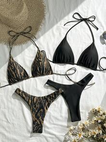 Swim Vcay 4件套女士夏季沙滩吊带系带性感比基尼泳装套装 - 彩色 - 查看 5