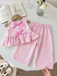 LMoss Kids 女婴条纹无袖上衣和打底裤两件套 - 粉色 - 查看 1