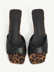 CUCCOO CHICEST Sandalias de tacón alto con puntera cuadrada y estampado de leopardo para uso casual de moda - Negro - Ver 8