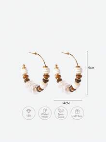 Opalesca 18K Gold Plated Tiger Eye & Faux Pearl C-Shaped Hoop Earrings,Outfits, Old Money,Beaded,Wedding/Bridal Accessories,Fairycore/Fairy,Pearl,For Mom/Women/Girl/Mother,Elegant,Premium,Classy,Crystalsbeaded,Wedding/Bridal Accessories,Fairycore/Fairy,Pearl,For Mom/Women/Girl/Mother,Elegant,Premium,Flower,Crystals,Gold,Easter,Travel/Beach/Vacation,Boho - Gold - View 8