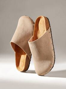 Solecia Damen Vintage-Stil Mode mit Nieten Details, bequem, vielseitig, hochwertige Anmutung, Samt, Oberbekleidung, flache Sohle, Mule Pantoffeln. - Grau - Übersicht 6