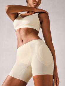 女士无缝加垫塑身内裤，丰臀、紧致腹部，薄丝滑冰纤维，带泪珠泡沫垫 - 杏色 - 查看 10