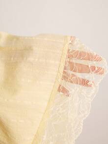 Freevana Women's Pale Yellow Summer Elegant Tea Party Boho Deep V-Neck Lace Trim Cotton Textured Loose Cami Top Sleeveless Babydoll Vintage Blouse - Pale Yellow - View 15