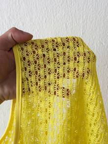 Sunspun Elegant Hollow-Out Fringed Sexy Crop Top & Skirt Set, Suitable For Beach Vacation - Yellow - View 7